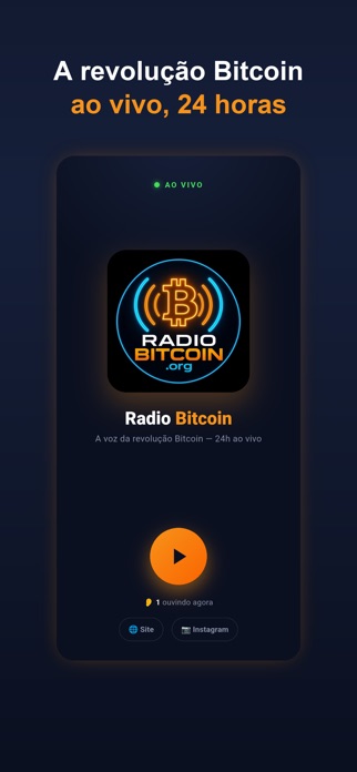 Tela ao vivo do app Radio Bitcoin
