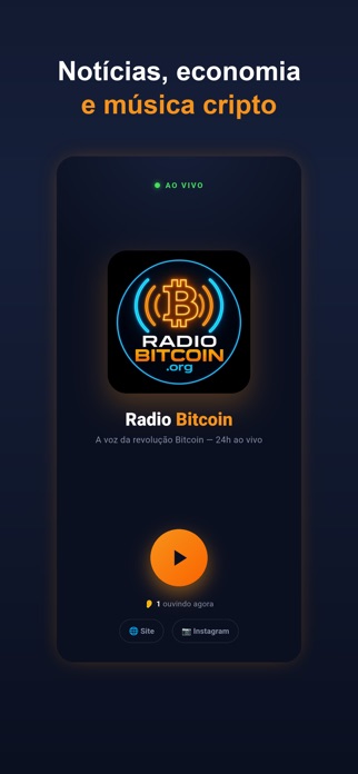 Notícias e música no app Radio Bitcoin