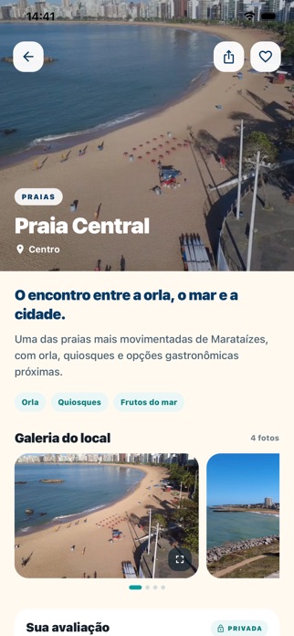 Ficha da Praia Central no app