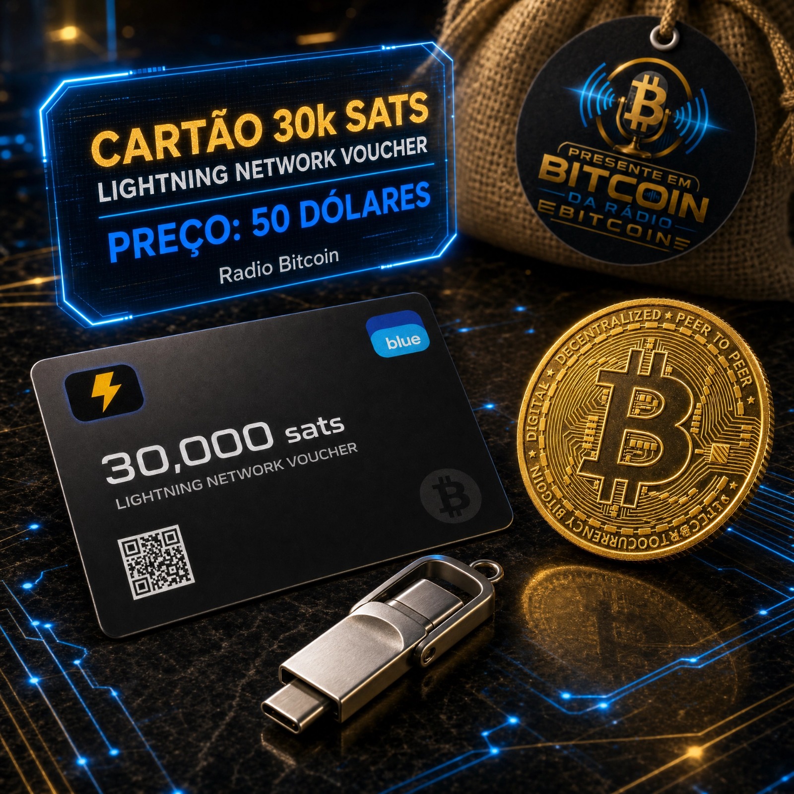 Kit Artesanato Digital Bitcoin — Cartões Lightning Voucher 30k / 50k sats